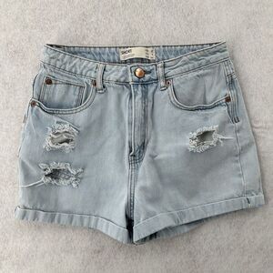 Cotton On Shorts Women 4 High Rise Stretch Denim Cuffed Blue 5-Pocket Distressed